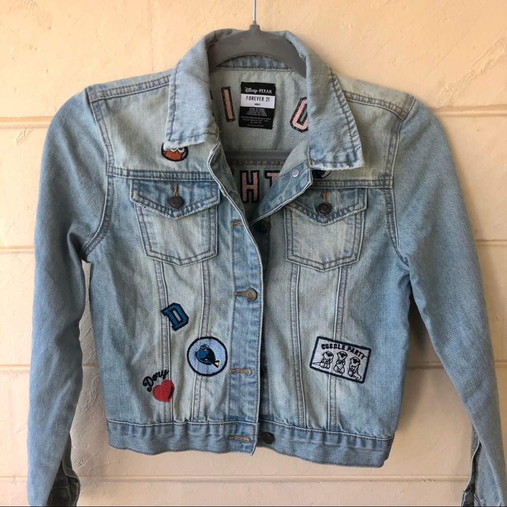 Disney Pixar “GO WITH THE FLOW”Finding Nemo Distressed Denim Jacket Girls 11/12